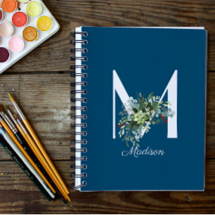 Aquarell-Wildblumen Anfangsbuchstabe blau Notizblock