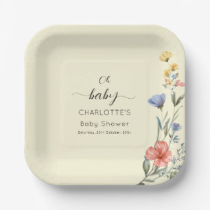 Aquarell-Wildblumen-Baby-Party Pappteller