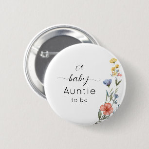 Aquarell-Wildblumen-Baby-Shower-Tante-wird Button