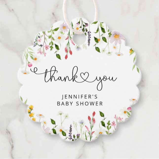 Aquarell Wildblumen Babydusche Danke Geschenkanhänger (Vorderseite)