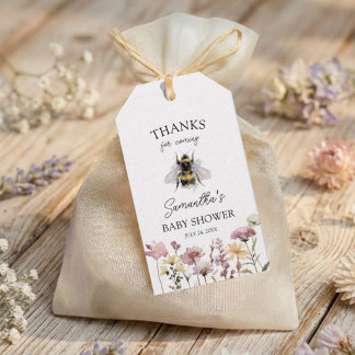 Aquarell-Wildblumen- & Bienen-Baby-Party Geschenkanhänger