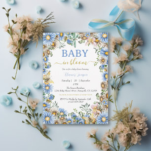 Aquarell-Wildblumen Blau Rustikale Babyparty für J Einladung