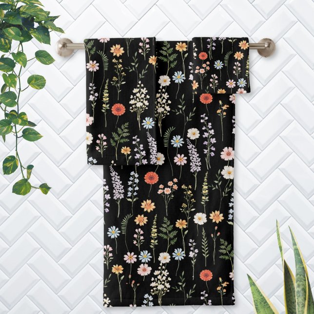 Aquarell-Wildblumen-Blumen-Botanik-Muster Badhandtuch Set (Von Creator hochgeladen)