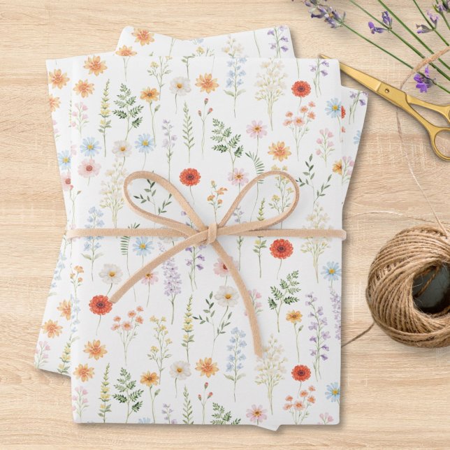 Aquarell-Wildblumen-Blumen-Botanik-Muster Geschenkpapier Set (Von Creator hochgeladen)