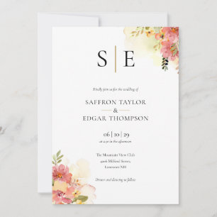 Aquarell-Wildblumen-Blumen-Monogramm-Hochzeit Einladung