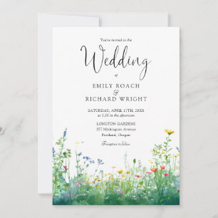 Aquarell-Wildblumen-Blumen-QR-Code-Hochzeit Einladung