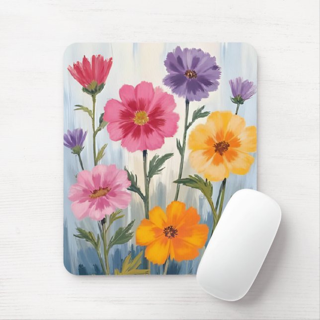 Aquarell-Wildblumen | Blumenfeld-Malerei  Mousepad (Mit Mouse)
