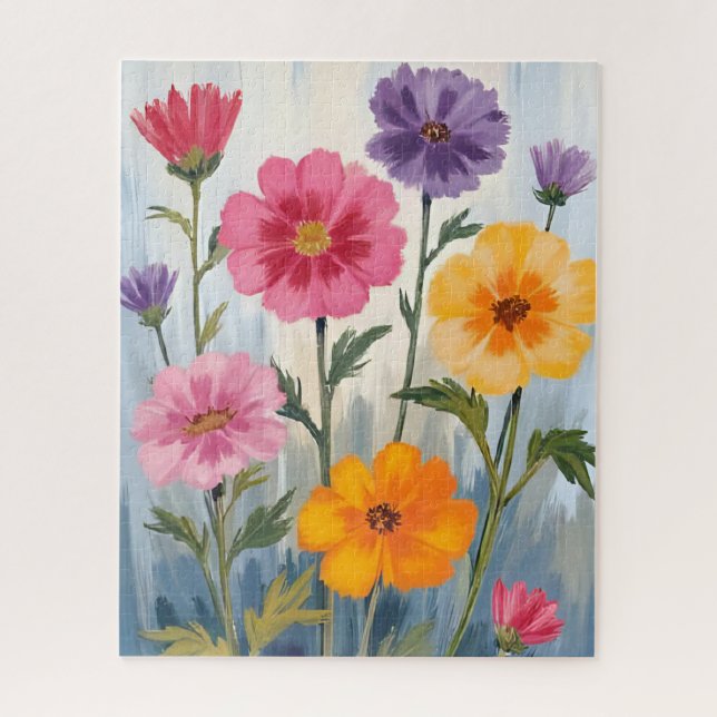 Aquarell-Wildblumen | Blumenfeld-Malerei Puzzle (Vertikal)