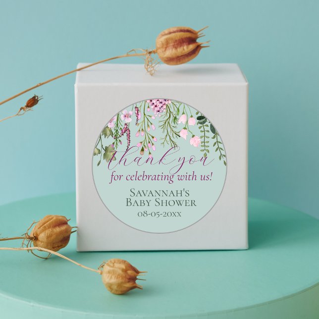 Aquarell Wildblumen Blumengrün Vielen Dank Runder Aufkleber (Von Creator hochgeladen)