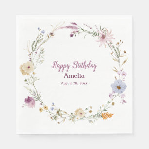 Aquarell-Wildblumen-Blumenkranz-Geburtstag Serviette