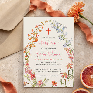 Aquarell-Wildblumen-Blumenmädchen-Taufe Einladung