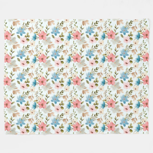 Aquarell-Wildblumen-Blumenmuster Fleecedecke (Vorderseite (Horizontal))