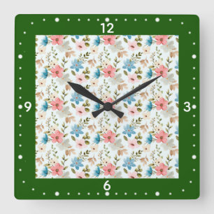 Aquarell-Wildblumen-Blumenmuster Quadratische Wanduhr