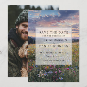 Aquarell-Wildblumen-Blumenwiese-Foto-Hochzeit Save The Date