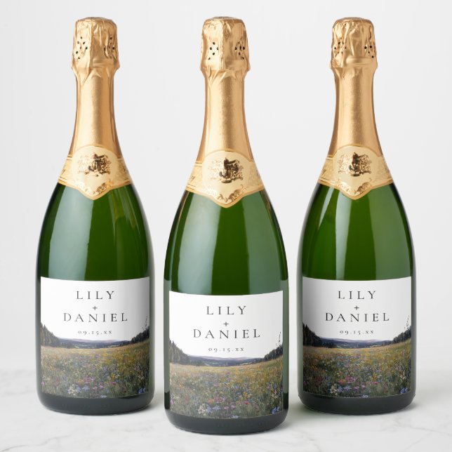 Aquarell-Wildblumen-Blumenwiese-Hochzeit (Flaschen)