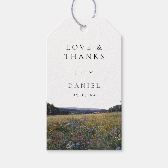 Aquarell-Wildblumen-Blumenwiese-Hochzeit Geschenkanhänger (Vorderseite)