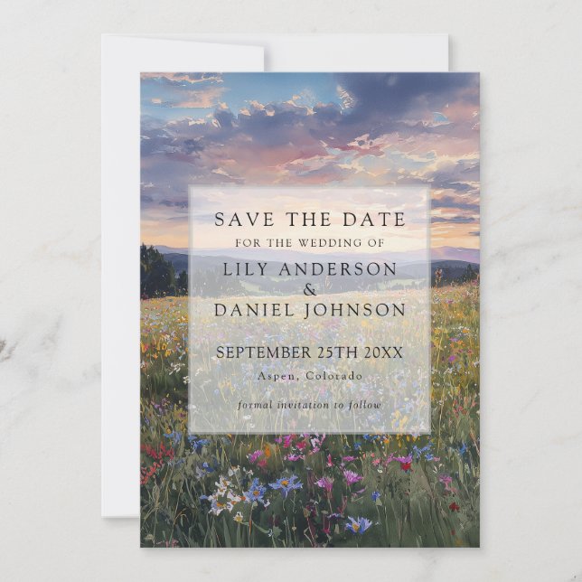 Aquarell-Wildblumen-Blumenwiese-Hochzeit Save The Date (Vorderseite)