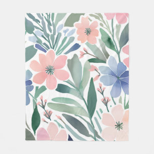 Aquarell-Wildblumen-Boho-Soft-Pastell-Frühling  Fleecedecke