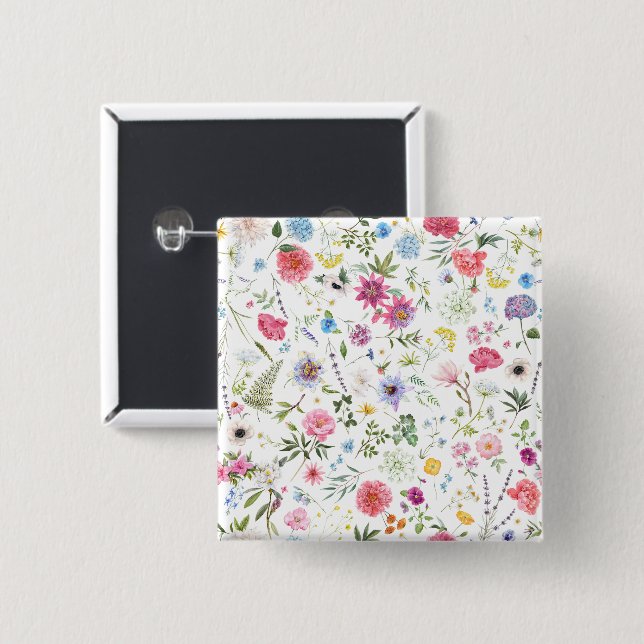 Aquarell-Wildblumen-Botanischer-Garten-Muster Button (Vorne & Hinten)