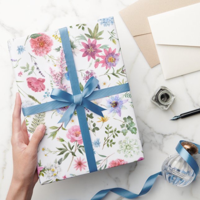 Aquarell-Wildblumen-Botanischer-Garten-Muster Geschenkpapier (Schenken)