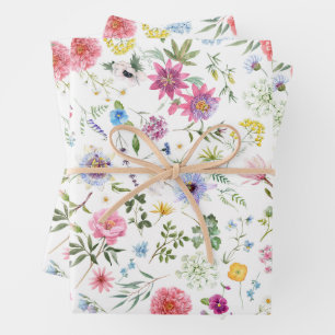 Aquarell-Wildblumen-Botanischer-Garten-Muster Geschenkpapier Set
