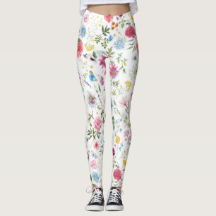 Aquarell-Wildblumen-Botanischer-Garten-Muster Leggings