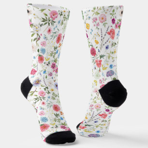 Aquarell-Wildblumen-Botanischer-Garten-Muster Socken