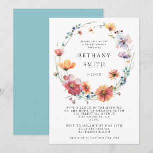 Aquarell-Wildblumen-Brautparty Einladung