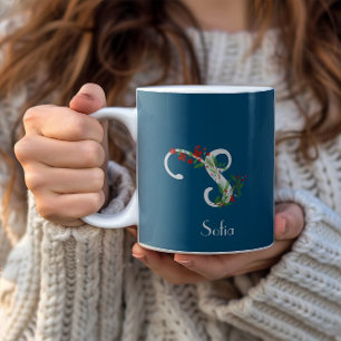 Aquarell-Wildblumen-Brief-blaue Kaffeetasse