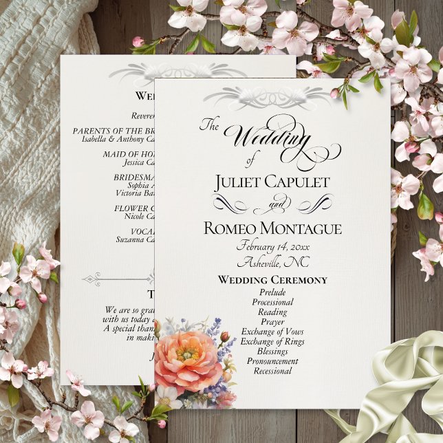 Aquarell-Wildblumen - Creme-Hochzeit Programm (Von Creator hochgeladen)