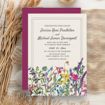Aquarell-Wildblumen Creme Lila Hochzeit