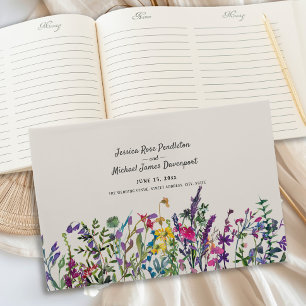 Aquarell-Wildblumen Creme Lila Hochzeit  Gästebuch