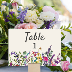 Aquarell-Wildblumen Creme Lila Hochzeit Tischnummer
