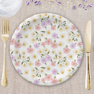 Aquarell-Wildblumen Daisies Kinderdusche Pappteller