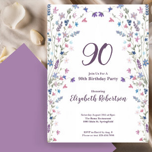 Aquarell Wildblumen Frauen 90. Geburtstag Einladung