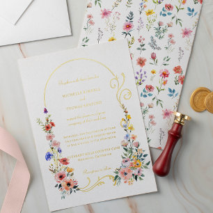 Aquarell-Wildblumen-Frühling-Sommer-Tor-Hochzeit Folieneinladung