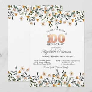 Aquarell-Wildblumen-Gartenparty 100. Geburtstag Einladung