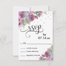 Aquarell-Wildblumen, Goldene Konfetti, Script-UAWG RSVP Karte