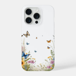 Aquarell-Wildblumen Gräser Und Schmetterlinge, iPhone 15 Pro Hülle