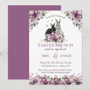 Aquarell-Wildblumen-Häschen Oster-Sonntagsbrunch Einladung