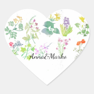 Aquarell-Wildblumen  Herz-Aufkleber