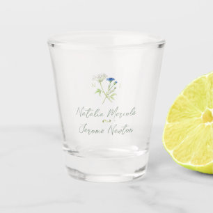 Aquarell-Wildblumen-Hochzeit farbenfrohe Blumen Schnapsglas