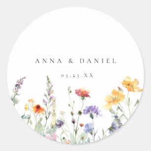 Aquarell-Wildblumen-Hochzeit Runder Aufkleber
