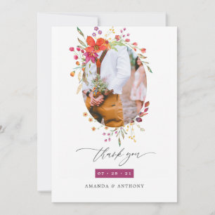 Aquarell-Wildblumen-Hochzeitsfoto Dankeskarte