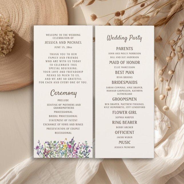 Aquarell-Wildblumen-Hochzeitsprogramm  (Watercolor wildflowers wedding program)