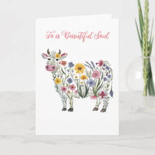Aquarell-Wildblumen in Form einer niedlichen Kuh Karte