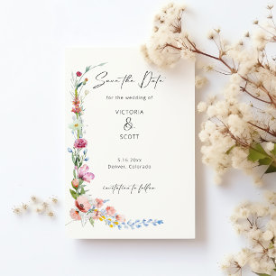 Aquarell-Wildblumen-Kalligrafie „Save the Date“ Magneteinladung