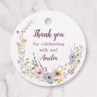 Aquarell-Wildblumen-Kranz Geburtstagsmädchen Geschenkanhänger