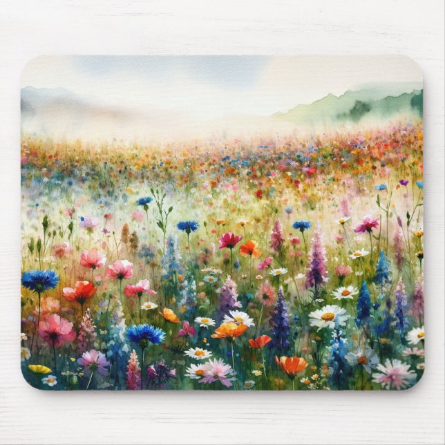 Aquarell-Wildblumen-Landschaftsszene Mousepad (Vorne)