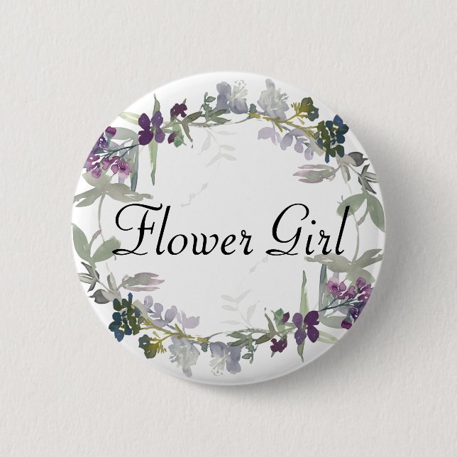 Aquarell Wildblumen Lavendel Blumenmädchen Button (Vorderseite)